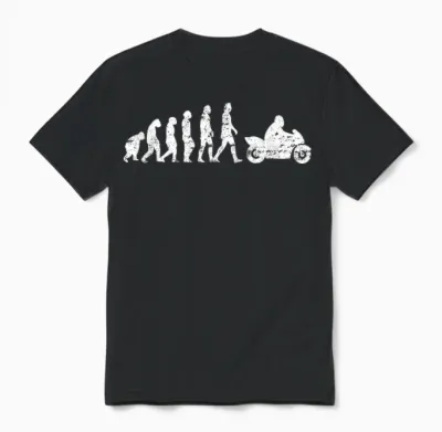 Evolution Motorcycle Motorcyclist Bike Biker Wheelie T-Shirt, Black, S Unisex T-Shirt - Black