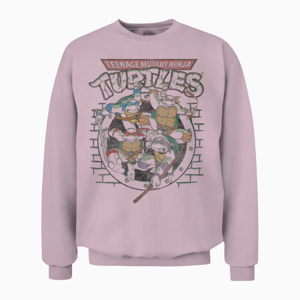 Tmnt Ninja Turtles Action Shot All Characters Unisex Sweatshirt in Light Pink