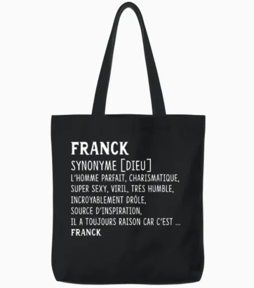 Men's Humor Name Custom Franck Definition T-Shirt, Black, S Tote Bags in Black