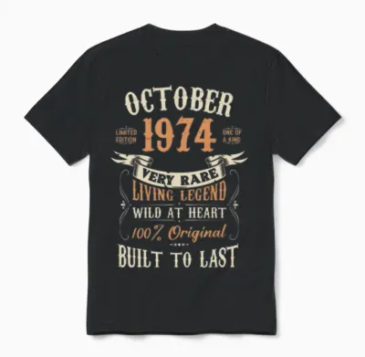 October 1974 Birthday Surprise Unisex T-Shirt - Black