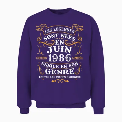 Vintage Cadeau D'anniversaire 40 Ans Nés En Juin 1986 Unisex Sweatshirt - Purple