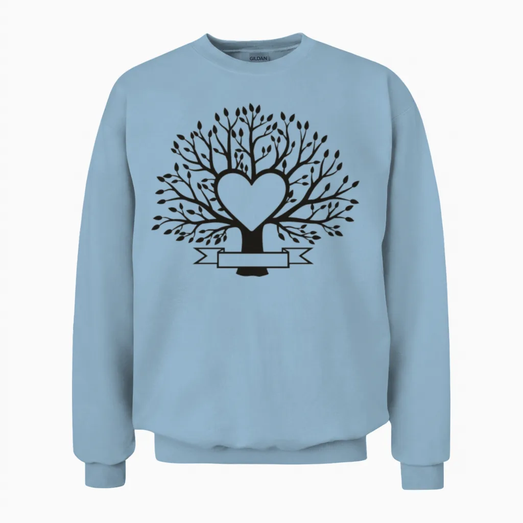 Family Reunion Tree,, Heart Tree Unisex Sweatshirt in Light Blue