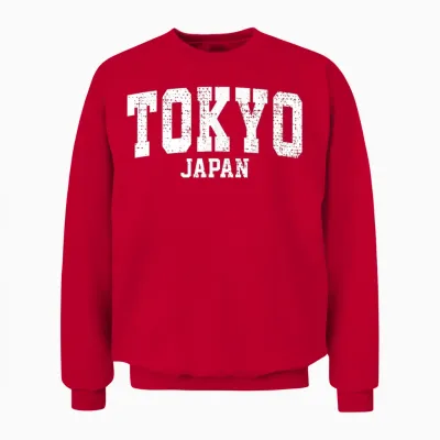 Tokyo City Retro College University Japanese Style Tokyo T-Shirt, Black, S Unisex Sweatshirt - Red