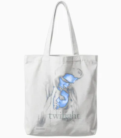 Twilight Hand Poster Edward and Bella Blue Embrace Movie Tote Bags - White