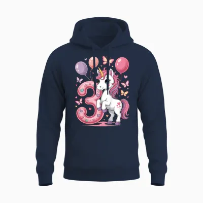 Unicorn 3rd Birthday Girl 3 Years Old Horses I Am 3 Unisex Hoodie - Navy
