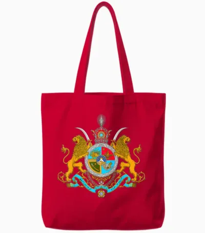 Iranian Crest Pahlavi T-Shirt, Black Tote Bags - Red