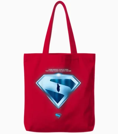 Superman (2025) Your Choices Shield T-Shirt, Black, S Tote Bags - Red
