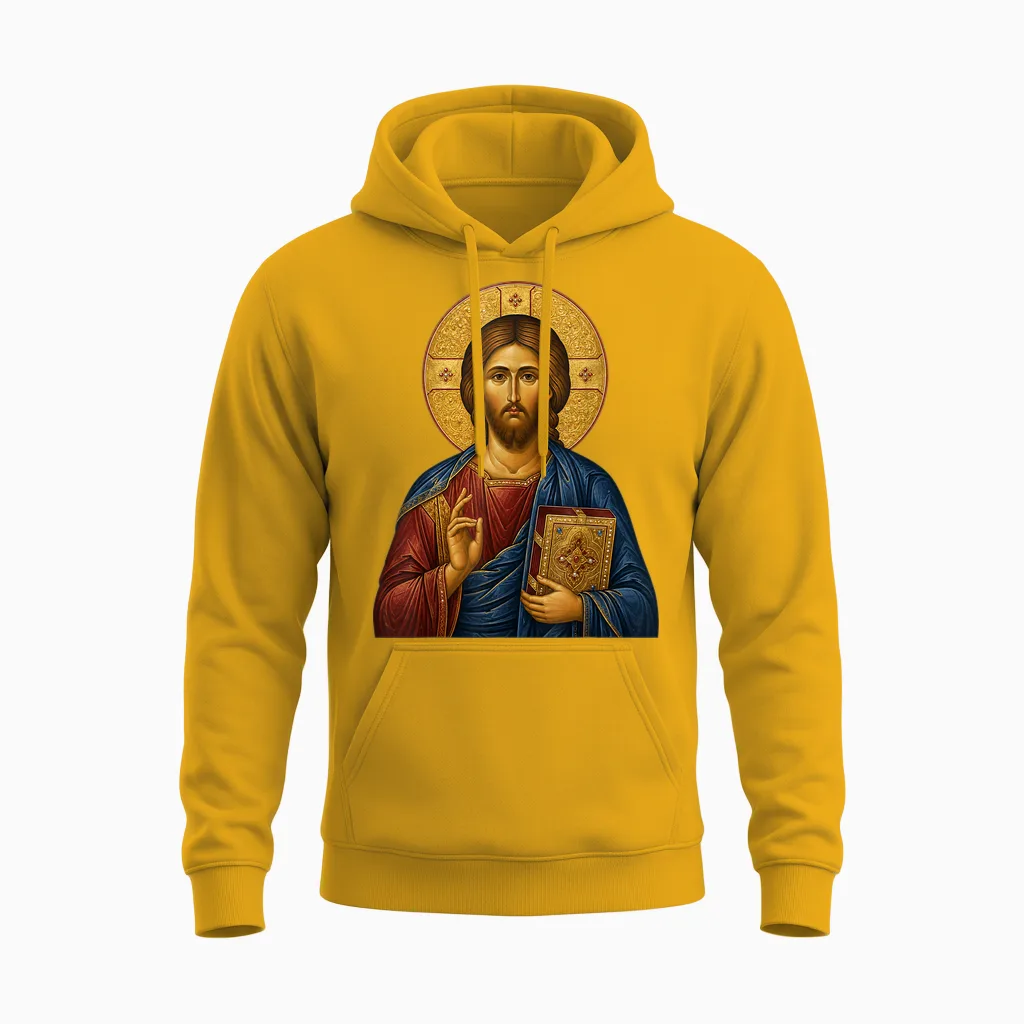 Heiliger Orthodoxer Jesus, Die Lehrer-Ikone Unisex Hoodie in Gold