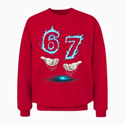 Six Seven Meme Blue Flame 67 Carte D'anniversaire Pour Enfant Unisex Sweatshirt - Red