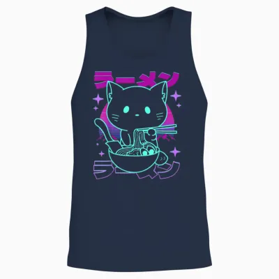 Anime Ramen Cat Retro Japanese Noodles Aesthetic Kawaii Cat Unisex Tank Top - Navy
