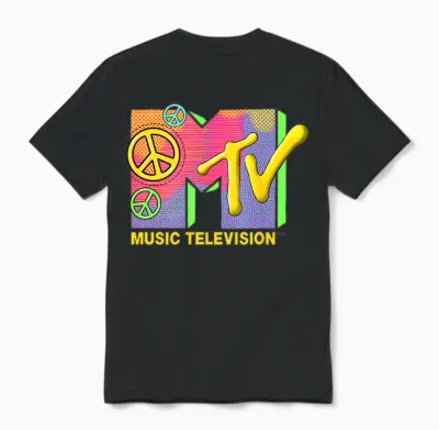 The Official Mtv Logo with Peace Love and Happiness Unisex T-Shirt - Black