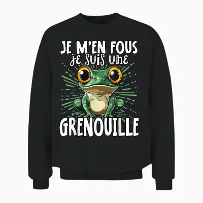 Je M'en Fous Je Suis Une Grenouille - Cute Frog T-Shirt, Black, S Unisex Sweatshirt - Black