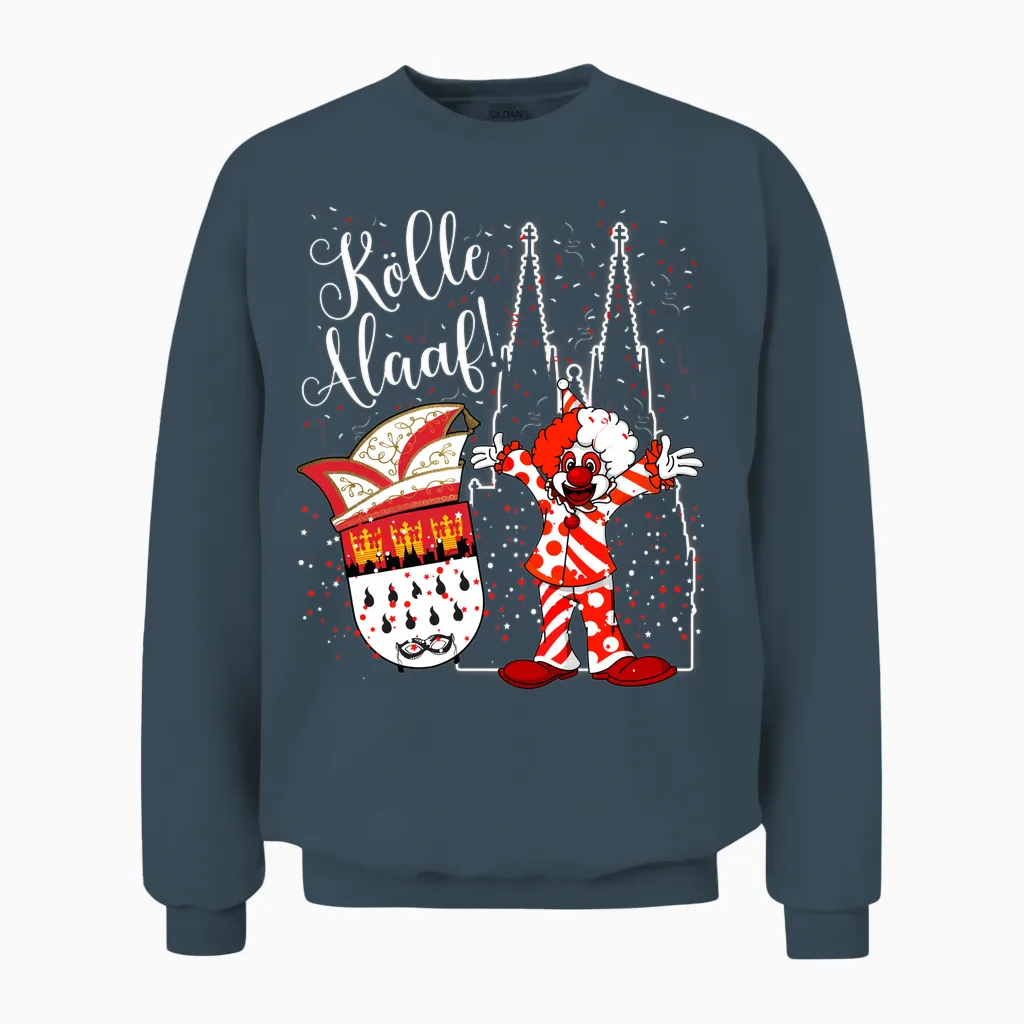 Cologne Cathedral Clown Kölle Alaaf Confetti Carnival Fashion Parade Long Sleeve Shirt, Black Unisex Sweatshirt in Dark Heather