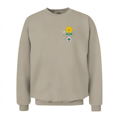 Good Positive Vibes Sunflower Pocket Design Unisex Sweatshirt - Sand