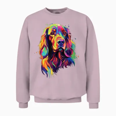 Watercolour Colourful Irish Setter Dog T-Shirt, Black Unisex Sweatshirt - Light Pink