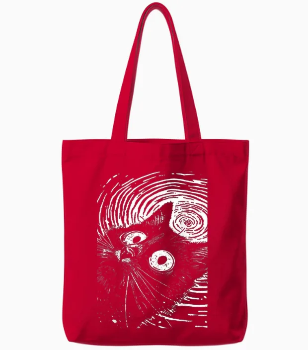 Trippy Cat | Pastel Goth Gothic Grunge Alt Punk Weirdcore Tote Bags in Red