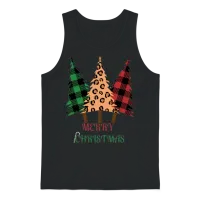 Plaid Pattern ,leopard Print Christmas Tree Unisex Tank Top - Black – 1