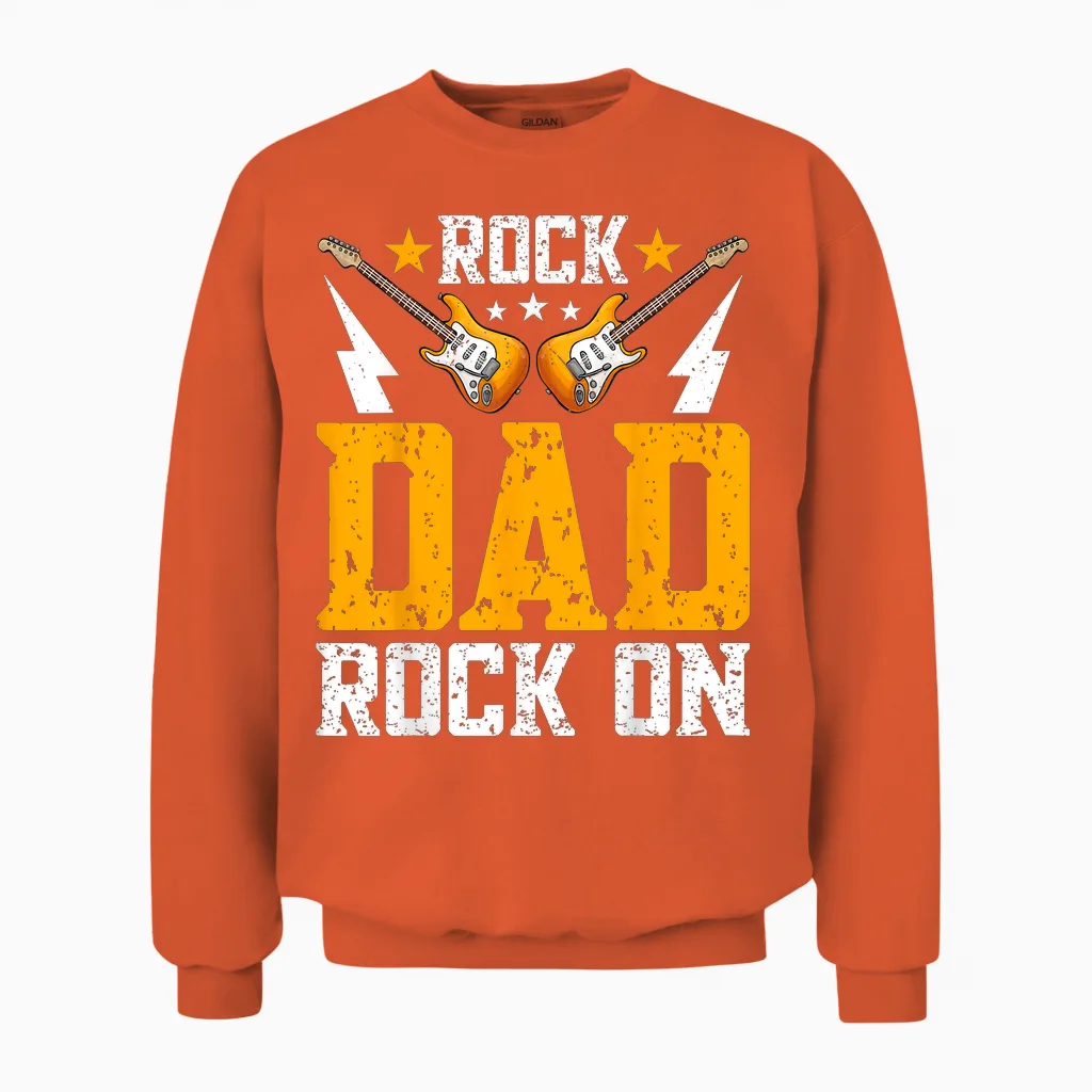 Rock Dad Rock on - Funny Rock Guitar Musician Dad Unisex Sweatshirt in Orange