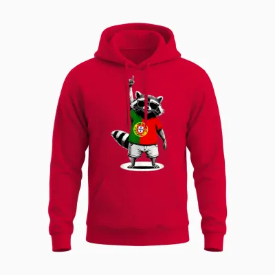 Portugal Flag Funny Portuguese Raccoon Unisex Hoodie - Red