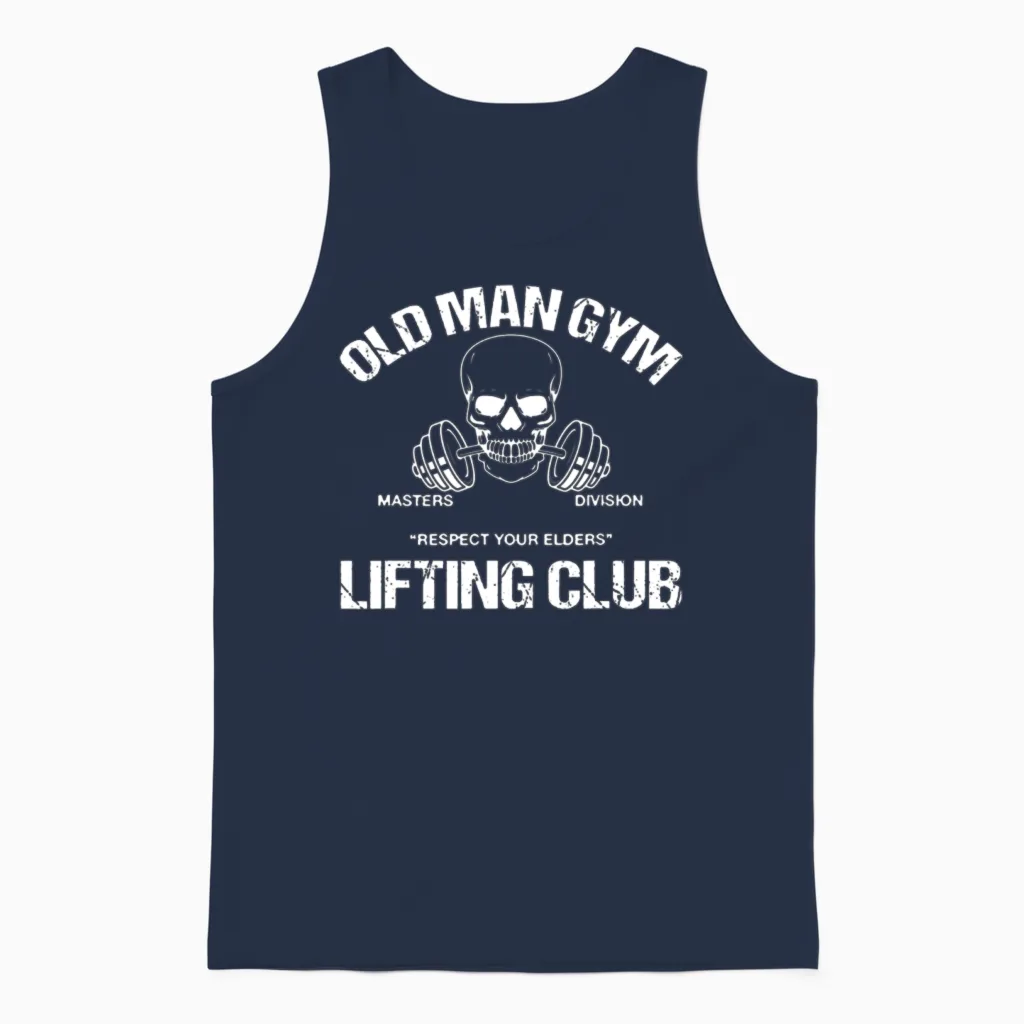 Old Man Gym Lifting Club Respect You Elders Unisex Tank Top in Navy