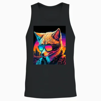 Retro Futuristic Synthwave Fox Unisex Tank Top - Black