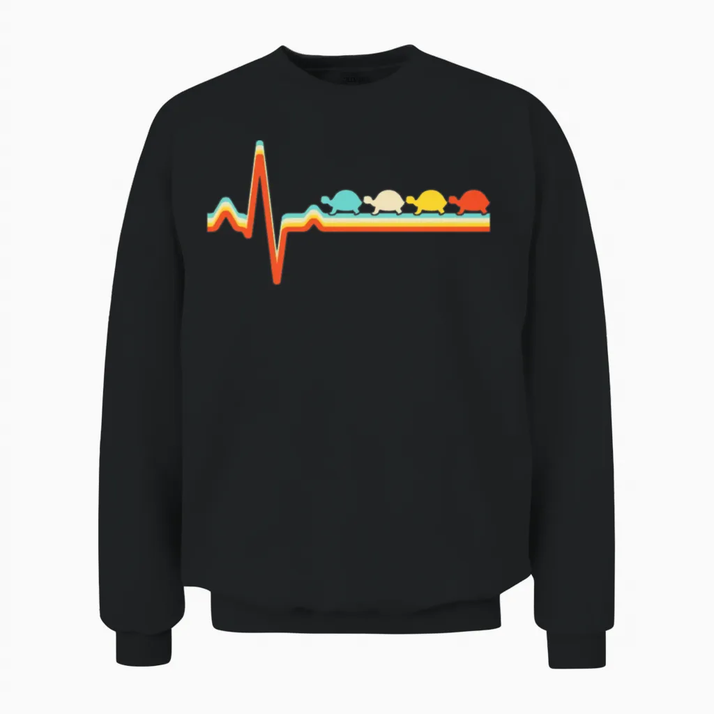 Turtle Retro Heartbeat Reptiles & Exotics Unisex Sweatshirt in Black