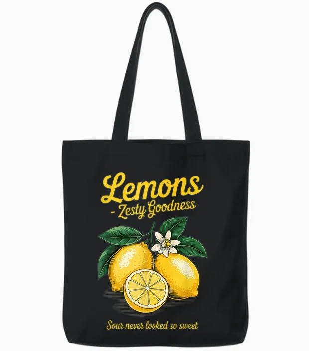 Zitronen Zesty Goodness Retro Citrus Bright Look Tote Bags in Black