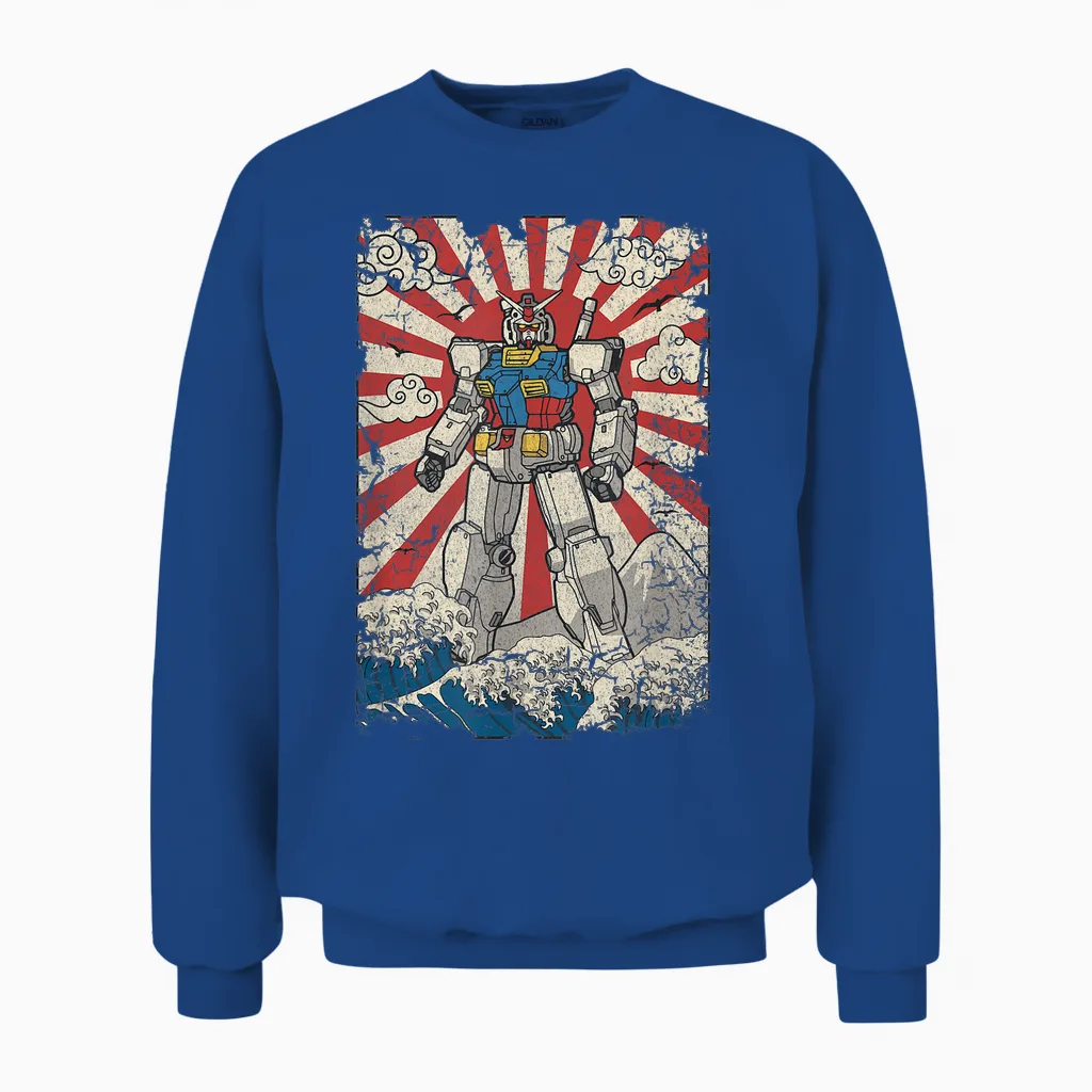 Japanese Mecha Anime Robot Kanagawa Great Wave Manga Unisex Sweatshirt in Royal