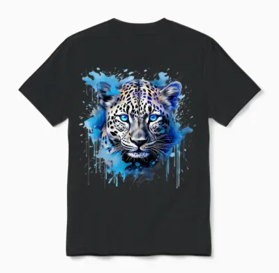 Leopard Portrait Splash Tier Kunst Natur Kunstwerk Tierwelt Unisex T-Shirt - Black