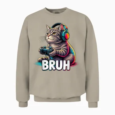 Bruh Cat Gamer Console De Jeu Humoristique Rétro Unisex Sweatshirt - Sand