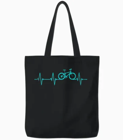 Mountain Bike Heartbeat Cycling Cool Bike Tote Bags - Black