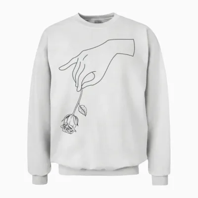 Hand and Minimalist Rose. Unisex Sweatshirt - White