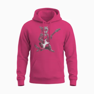 Funny Cat Playing Guitar Rock and Roll Gifts Men Women Kid Unisex Hoodie - Heliconia
