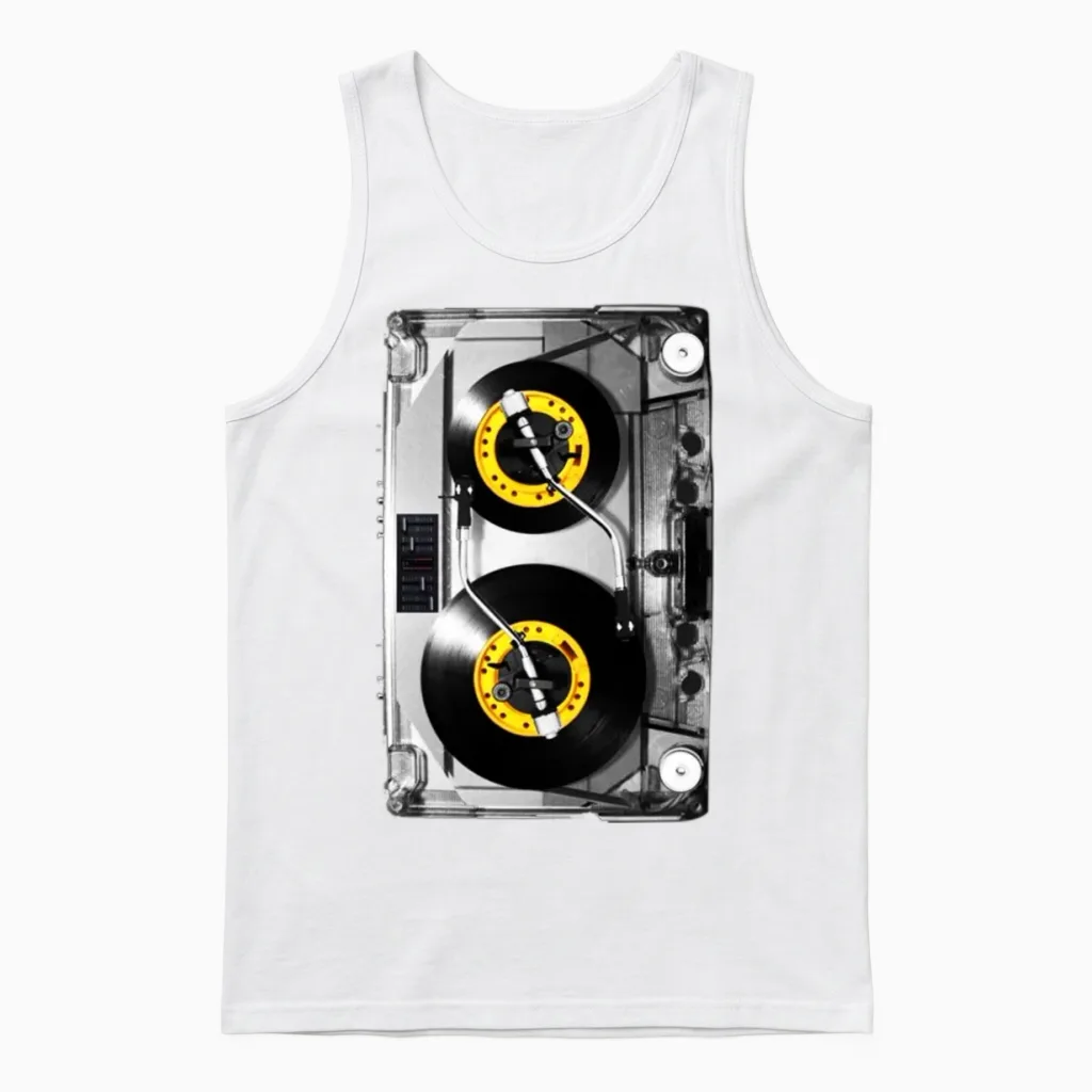 Cassette Tape Vinyl Record Dj Turntable Unisex Tank Top in White