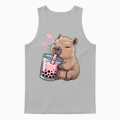 Kawaii Capybara Drink Bubble Tea Lover Girls Unisex Tank Top - Ash