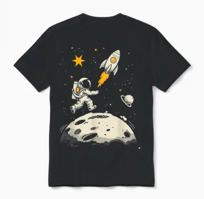 Weltraum Rakete Und Astronaut Raumschiff Kinder Unisex T-Shirt - Black
