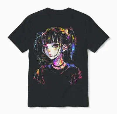 Anime Manga Graphic Illustration Colorful Anime T-Shirt, Black, S Unisex T-Shirt - Black