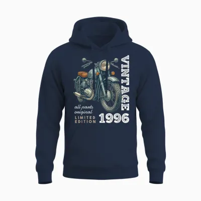 Vintage 1996 30 Years Vintage Motorcycle 30th Birthday Unisex Hoodie - Navy