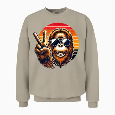 Retro Peace Orang-Outang Monkey with Sunglasses Meme T-Shirt, Black, S Unisex Sweatshirt - Sand