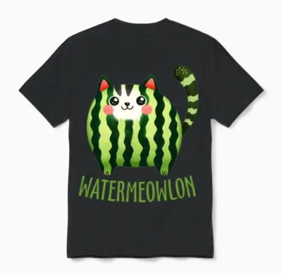Funny Cat Watermelon Watermewlon Unisex T-Shirt - Black