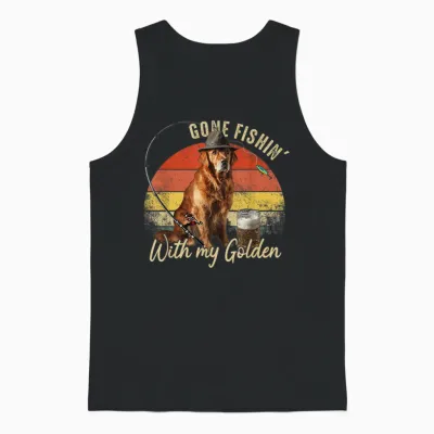 Golden Retriever Chien Rétro Vintage Fête Des Pères Pêcheur Unisex Tank Top - Black