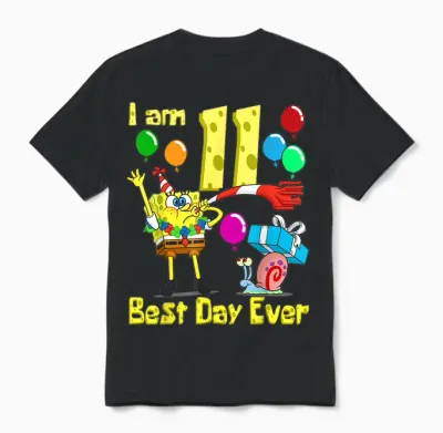 Mademark X Spongebob Squarepants - Spongebob I Am 11 Years Old Birthday Party Unisex T-Shirt - Black