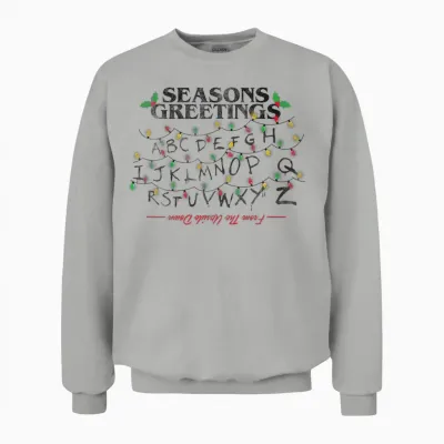 Stranger Things Christmas Greetings Upside Down Distressed Unisex Sweatshirt - Ash