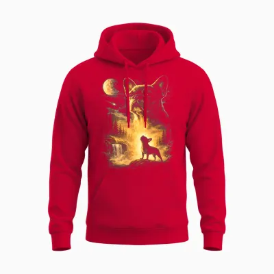 French Bulldog Howling to the Moon Meme 90s Animal Graphic Unisex Hoodie - Red