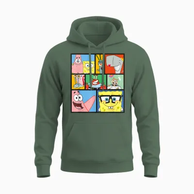 Spongebob Schwammkopf Collage 90s Cartoon Unisex Hoodie - Military Green