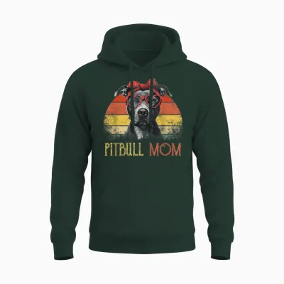 Pitbull Mom Dog Retro Vintage Design Unisex Hoodie - Forest