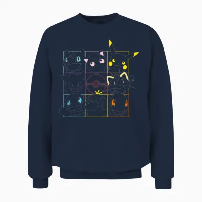 Pokemon Adult Unisex Black Grid Unisex Sweatshirt - Navy