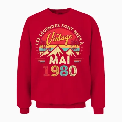 Vintage Mai 1980 Cadeau Anniversaire 46 Ans Hommes Femmes Unisex Sweatshirt - Red
