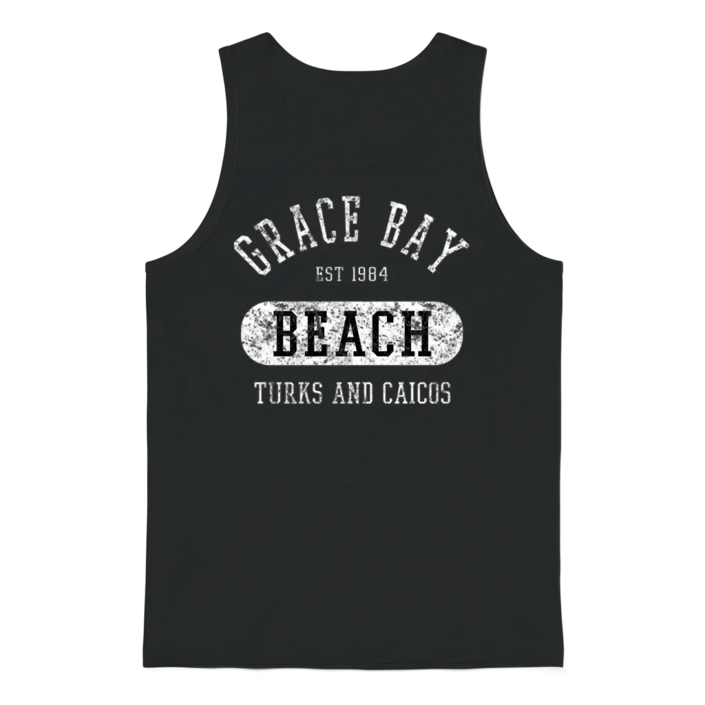 College Style Grace Bay Turks Caicos Distressed Unisex Tank Top - Black