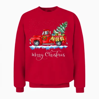 Vintage Merry Christmas Red Truck Old Fashioned Christmas Unisex Sweatshirt - Red